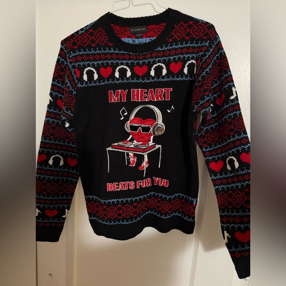 Blizzard Bay Men’s Valentine’s Ugly Christmas Graphic Crewneck Sweater - Size S